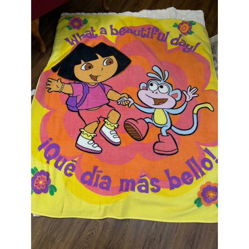 Vintage 2006 Nick Jr Dora the Explorer Boots Fleece Blanket Yellow Bilingual